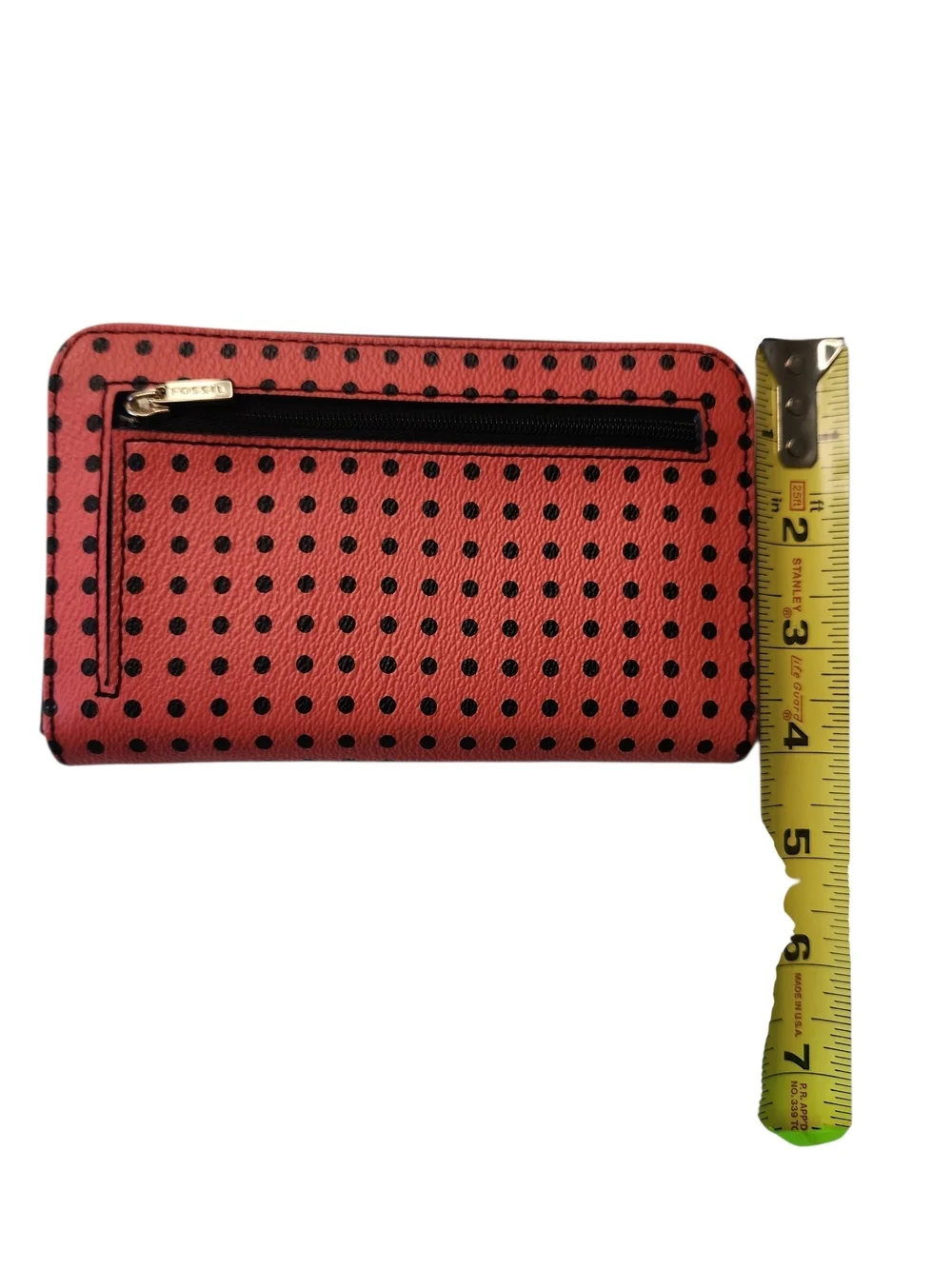 NWT Fossil Watermelon Pink/Lipstick Sydney Polka Dot Zip Around Leather Wallet